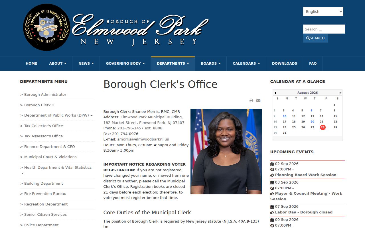 Elmwood Park residents directory Borough Clerk records page