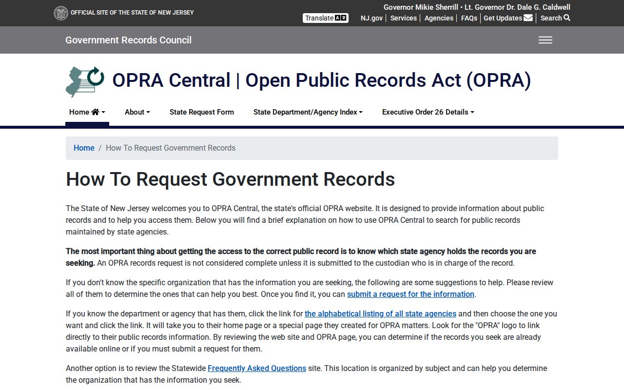 Elmwood Park residents directory New Jersey OPRA request guidance