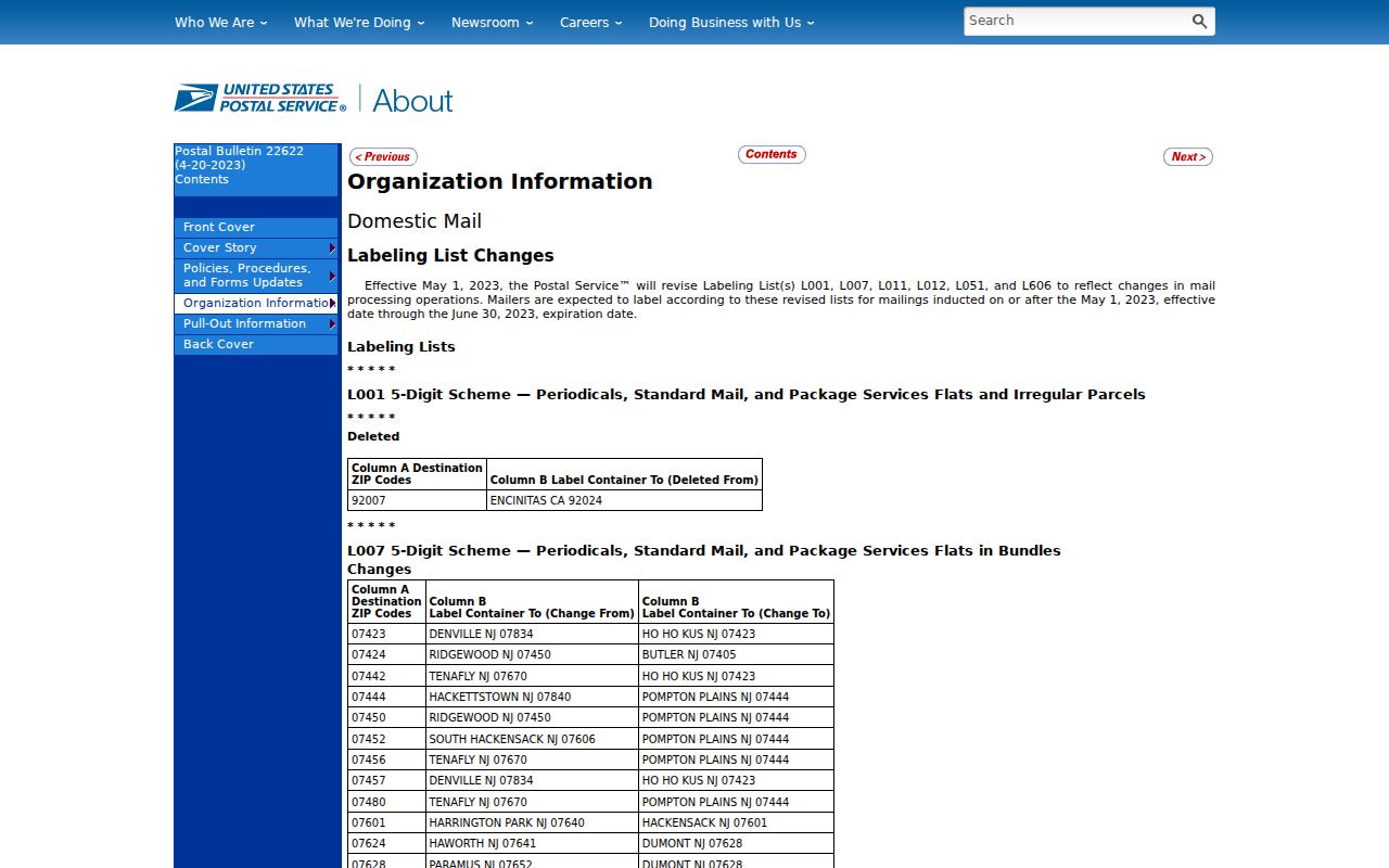 Elmwood Park ZIP code directory Postal Bulletin routing context for 07407